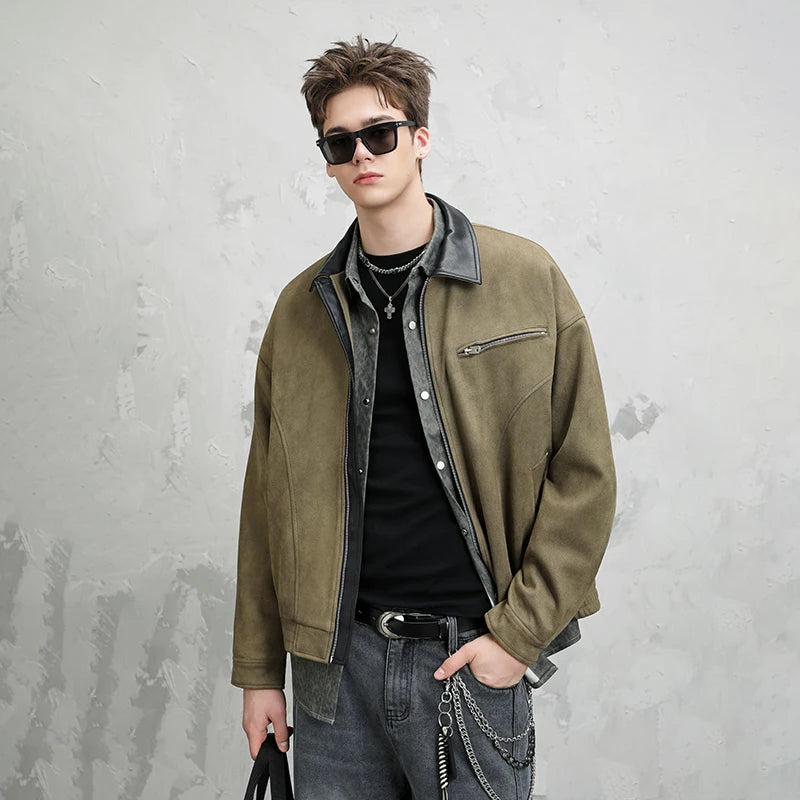 Box Fit Suede Bomber Jacket - Black