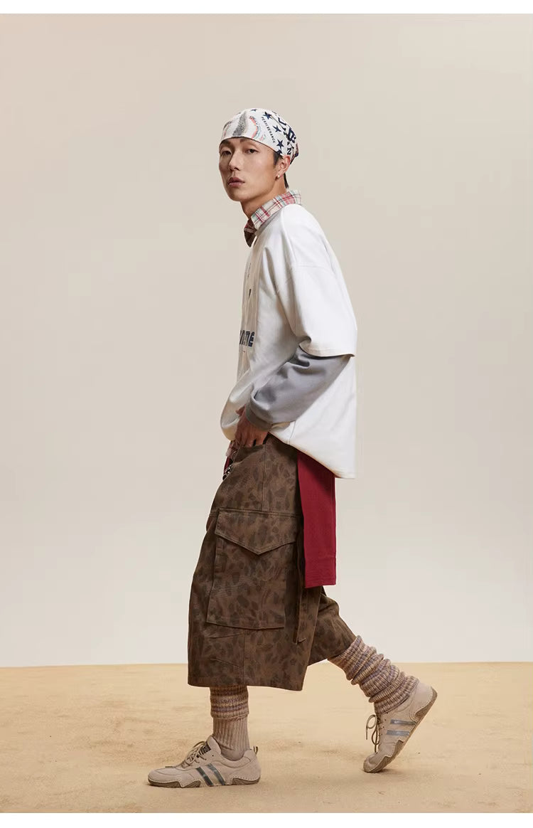 Spliced Long Sleeve Graphic Sweatshirt - White