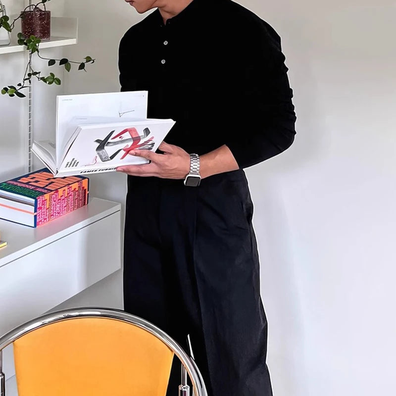 Long Sleeve Button-up Polo Black - Slim Fit