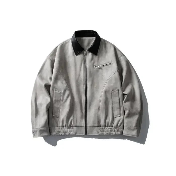 Box Fit Suede Bomber Jacket - Black