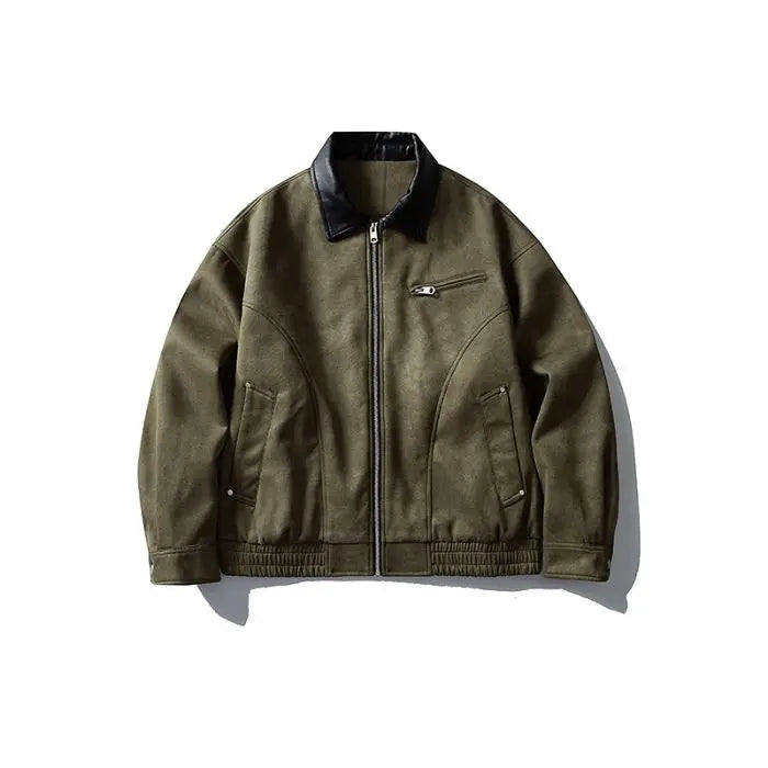 Box Fit Suede Bomber Jacket - Black