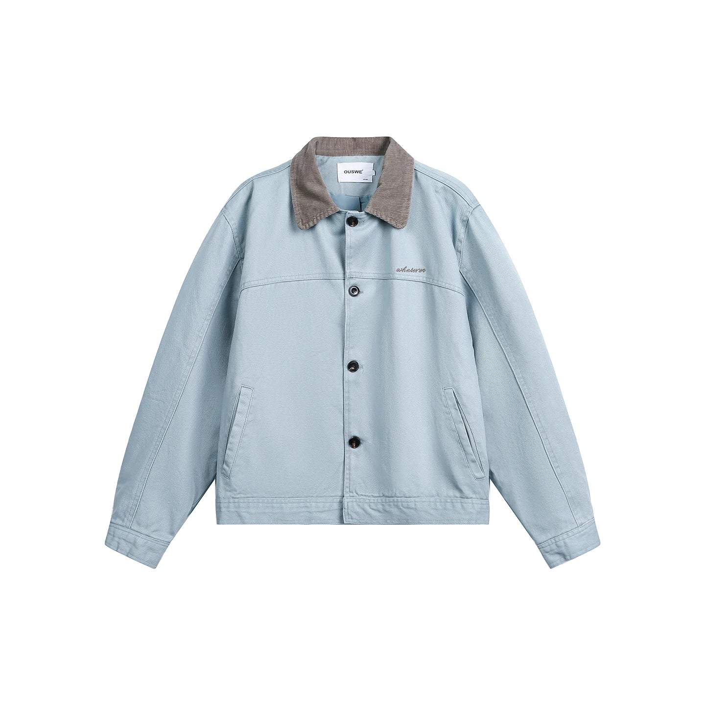 Washed Contrast-Collar Jacket - Grey
