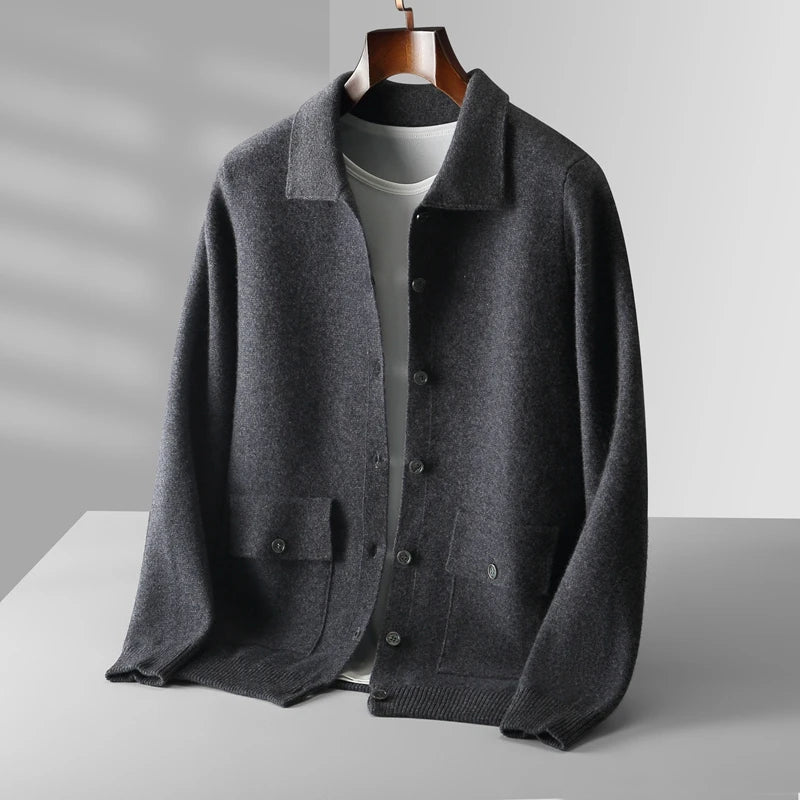 Merino Wool Cardigan With Pockets - Dark Gray