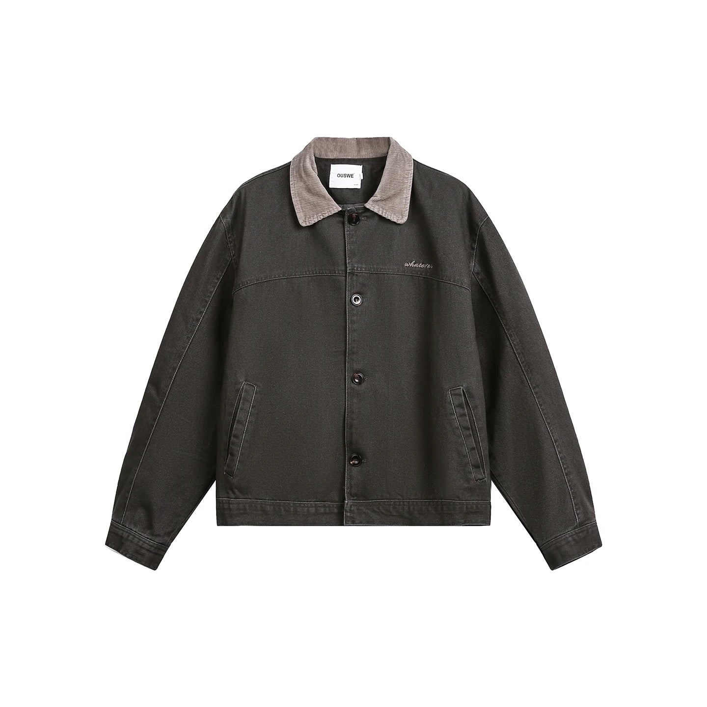 Washed Contrast-Collar Jacket - Grey