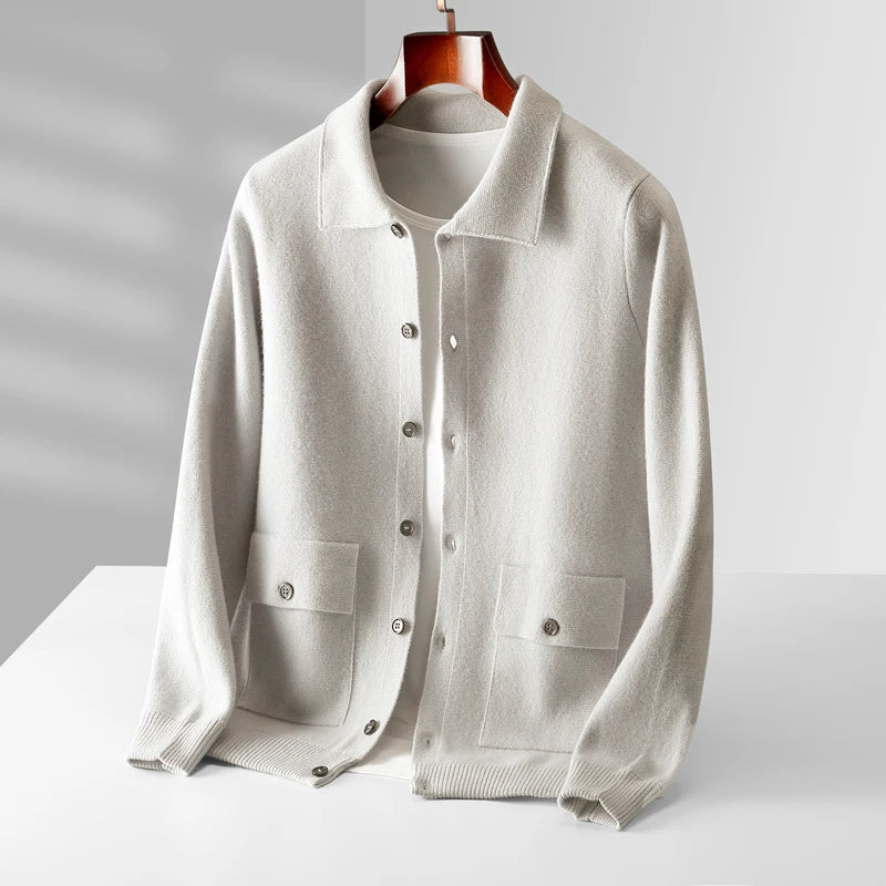 Merino Wool Cardigan With Pockets - Dark Gray