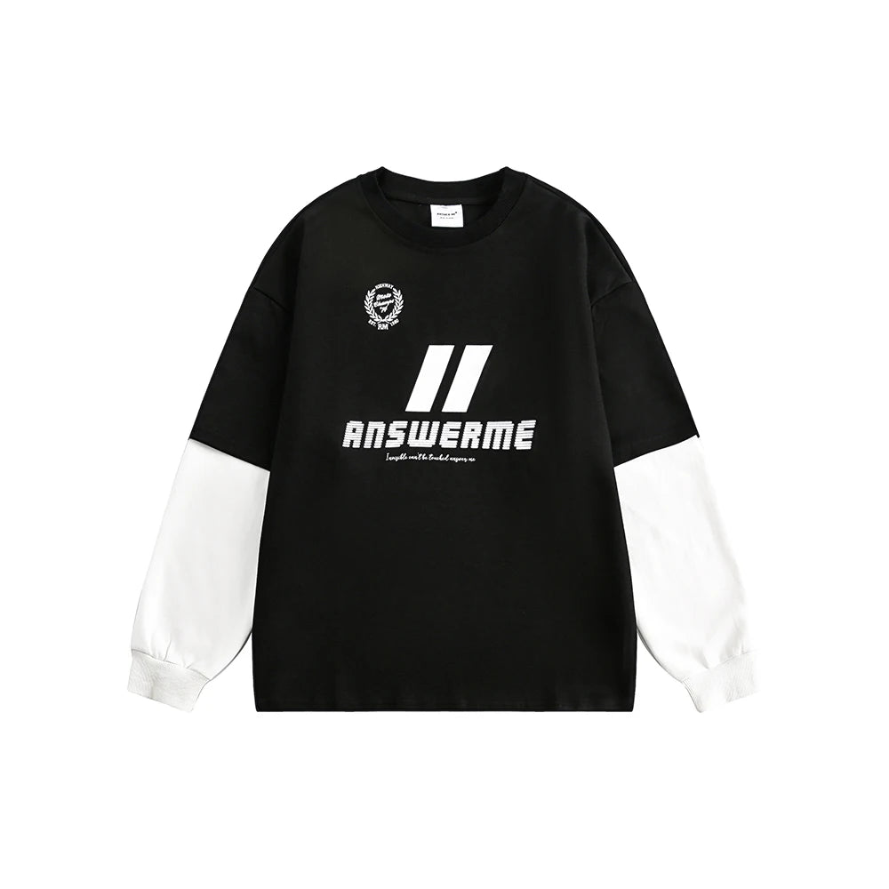 Spliced Long Sleeve Graphic Sweatshirt - Black