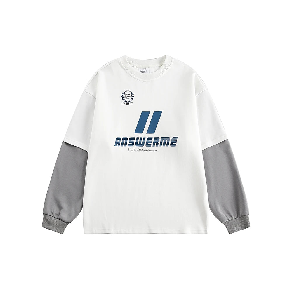 Spliced Long Sleeve Graphic Sweatshirt - White