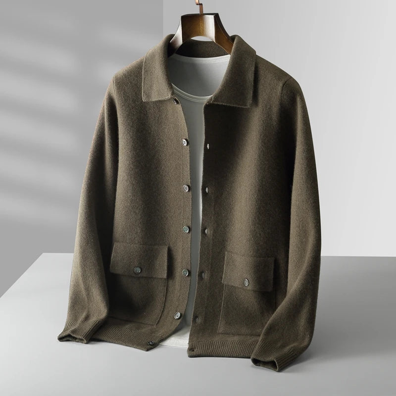 Merino Wool Cardigan With Pockets - Dark Gray